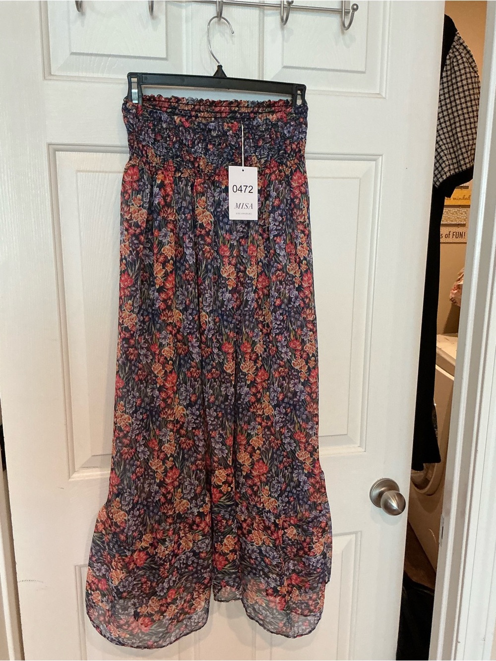 Misa Los Angeles Navy Floral Smocked-Waist Maxi Skirt